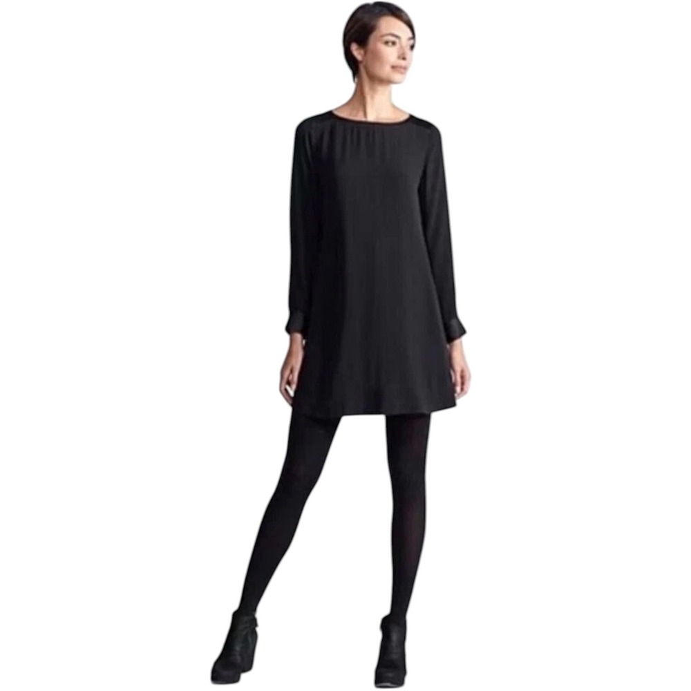 Eileen Fisher NWT Silk Bateau Neck Short Dress Black XS R3GC-D2675M $378 MSRP